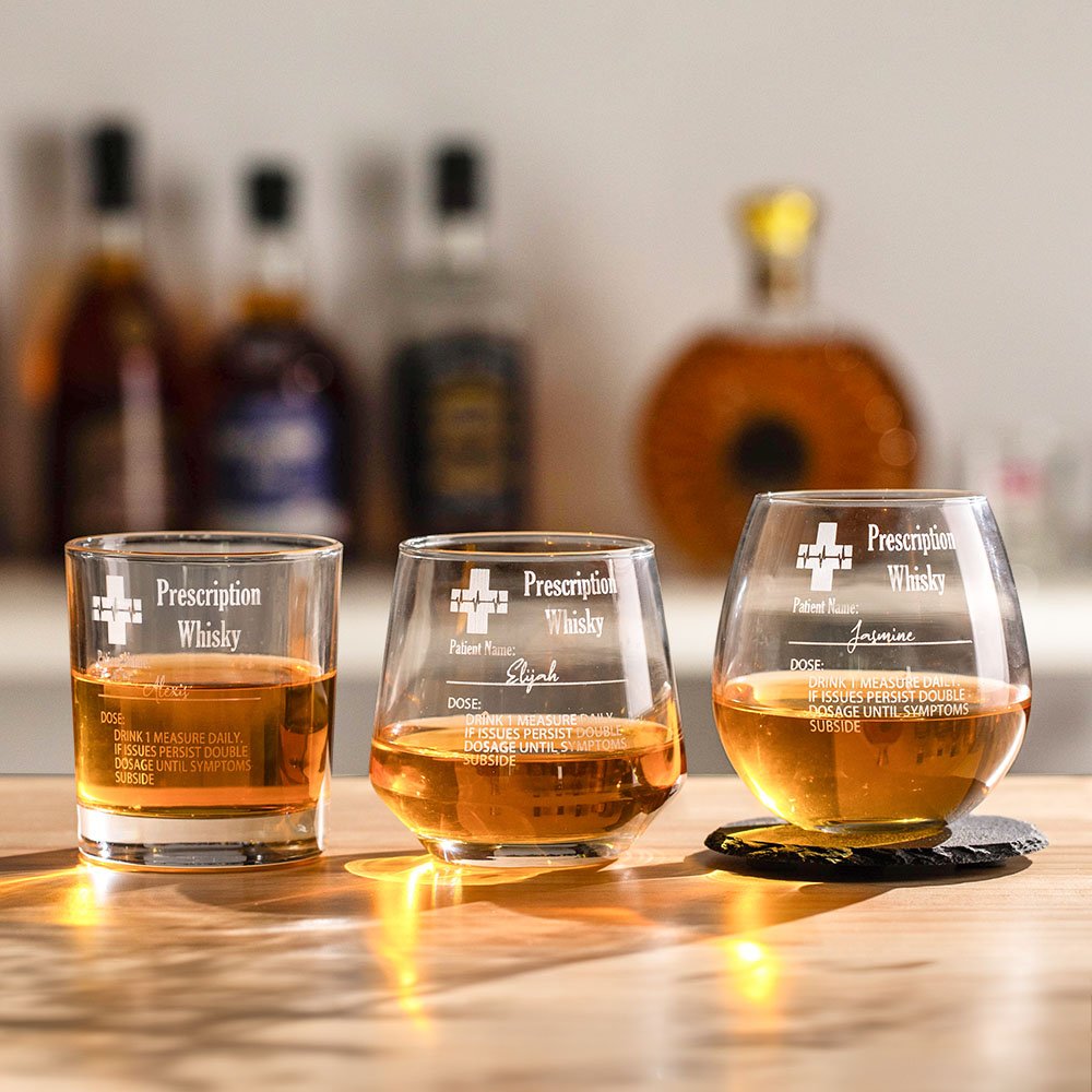 Personalized Funny Prescription Whisky Bourbon Whiskey Glasses and Slate Coaster with Laser Engraved Name Father's Day Gift for Grandpa Dad 3