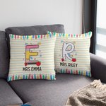 Personalized Pencil Apple Notebook Teacher Throw Pillow with Initial and Name Teacher Appreciation Back to School Gift for Teacher