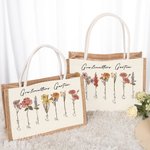 Personalisierte 1-20 Geburtsblumen Garten Jute Tasche mit Namen und Große Kapazität Geburtstag Muttertag Geschenk für Oma Mama