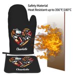 Set de guantes y agarradores de olla personalizados con texto y lazo para colgar para los amantes de la cocina