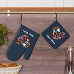 Set de guantes y agarradores de olla personalizados con texto y lazo para colgar para los amantes de la cocina
