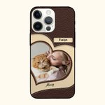 Coque iPhone en Cuir Personnalisée avec Photo de Cœur et Noms Cadeau Anniversaire pour Amoureux d'Animal de Compagnie