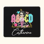 Alfombrilla de ratón personalizada Retro ABCD Teacher Tour con personaje de dibujos animados y nombre Agradecimiento Regalo de vuelta al cole para el 