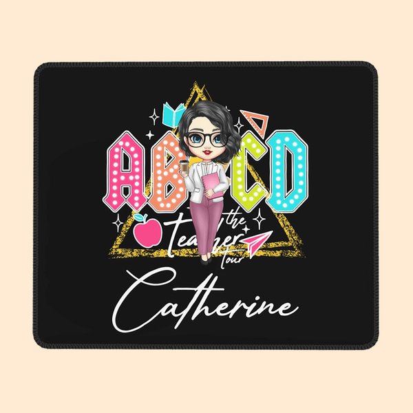 Personalised Retro ABCD Teacher Tour Mouse Pad with Cartoon Character and Name Appreciation Back to School Gift for Teacher