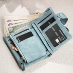 Personalised Gradient Dandelion Flower Tri-fold Leather Wristlet Wallet with 1-8 Bubble Heart and Name Birthday Mother's Day Gift for Mom Grandma