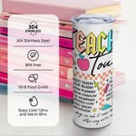 Vaso personalizado Retro Neon Letters Teacher Tour 20oz Skinny Tumbler con pajita y cepillo de limpieza Regalo de agradecimiento por la vuelta al cole
