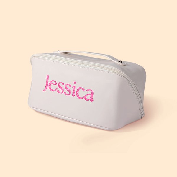 Trousse de Maquillage en Cuir PU Personnalisée avec Nom à Paillettes Sac Imperméable Accessoire Voyage Cadeau Anniversaire Mariage pour Femmes Filles