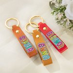 Personalized Multicolor Dalmatian Dots Leather Keychain with Name Wedding Party Birthday Gift for Her