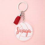 Personalized Sport Theme Volleyball Tassel Acrylic Keychain Bag Charm with Name Set of 2 Birthday Team Gift for Volleyball Lovers