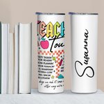 Vaso personalizado Retro Neon Letters Teacher Tour 20oz Skinny Tumbler con pajita y cepillo de limpieza Regalo de agradecimiento por la vuelta al cole
