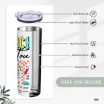 Vaso personalizado Retro Neon Letters Teacher Tour 20oz Skinny Tumbler con pajita y cepillo de limpieza Regalo de agradecimiento por la vuelta al cole