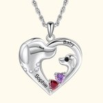 Personalised Heart-Shaped Mom Baby Dog Necklace with Engraved Name and Birthstones Birthday Anniversary Gift for Her