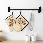 Set de guantes y agarradores de olla personalizados con texto y lazo para colgar para los amantes de la cocina
