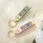 Personalized Multicolor Dalmatian Dots Leather Keychain with Name Wedding Party Birthday Gift for Her