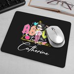 Alfombrilla de ratón personalizada Retro ABCD Teacher Tour con personaje de dibujos animados y nombre Agradecimiento Regalo de vuelta al cole para el 