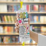 Vaso personalizado Retro Neon Letters Teacher Tour 20oz Skinny Tumbler con pajita y cepillo de limpieza Regalo de agradecimiento por la vuelta al cole