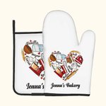 Set de guantes y agarradores de olla personalizados con texto y lazo para colgar para los amantes de la cocina