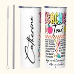 Vaso personalizado Retro Neon Letters Teacher Tour 20oz Skinny Tumbler con pajita y cepillo de limpieza Regalo de agradecimiento por la vuelta al cole