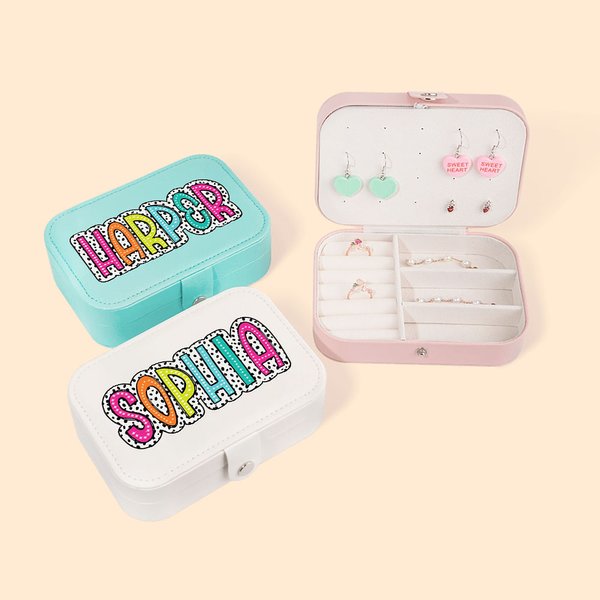 Personalized Portable Dalmatian Dots Jewelry Box with Rainbow Name Birthday Wedding Bachelorette Party Gift for Her