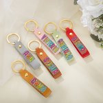 Personalized Multicolor Dalmatian Dots Leather Keychain with Name Wedding Party Birthday Gift for Her