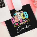 Alfombrilla de ratón personalizada Retro ABCD Teacher Tour con personaje de dibujos animados y nombre Agradecimiento Regalo de vuelta al cole para el 