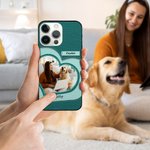 Coque iPhone en Cuir Personnalisée avec Photo de Cœur et Noms Cadeau Anniversaire pour Amoureux d'Animal de Compagnie