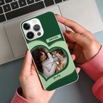 Coque iPhone en Cuir Personnalisée avec Photo de Cœur et Noms Cadeau Anniversaire pour Amoureux d'Animal de Compagnie