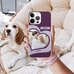 Coque iPhone en Cuir Personnalisée avec Photo de Cœur et Noms Cadeau Anniversaire pour Amoureux d'Animal de Compagnie