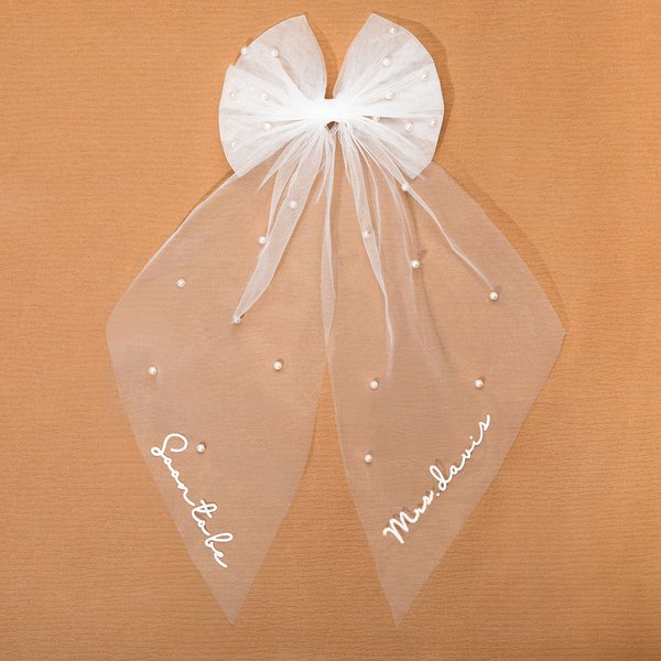 Personalisierte Perle Weiß Braut Bogen Clip Schleier Kopfschmuck Hen Party Zubehör Engagement Hochzeit Geschenk für Sie