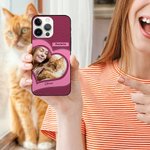 Coque iPhone en Cuir Personnalisée avec Photo de Cœur et Noms Cadeau Anniversaire pour Amoureux d'Animal de Compagnie