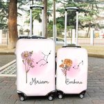 Personalizzato A Girl Who Really Loved Traveling Birth Flower Constellation Luggage Cover Fits 18-32 Inches Suitcase Birthday Gift for Her