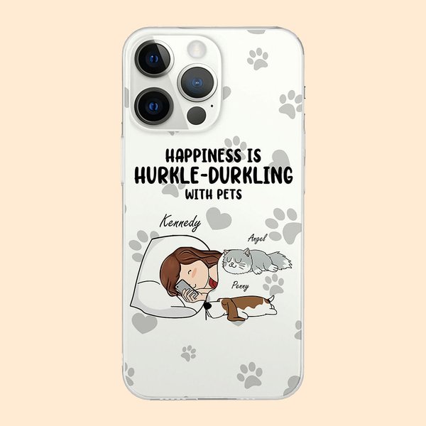 Spersonalizowane etui Hurkle-Durking with Pets na iPhone'a z imieniem i nazwiskiem Prezent urodzinowo-rocznicowy dla miłośników zwierząt domowych