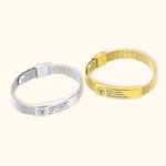 Personalised Adjustable Emergency Medical Alert ID Mesh Band Bracelet with Engraved Text Birthday Gift for Diabetes Allergy Epilepsy Autism