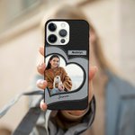 Coque iPhone en Cuir Personnalisée avec Photo de Cœur et Noms Cadeau Anniversaire pour Amoureux d'Animal de Compagnie