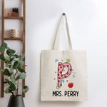Gepersonaliseerde Pencil Apple Notebook Papier Elementen Fun Letter Canvas Tote Bag met Naam Waardering Terug naar School Gift voor Leraar