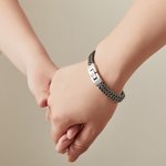 Personalised Men's Stainless Steel Interlocking Bracelet with Engraved Names or Maps Long Distance Relationship Anniversary Gift for Him