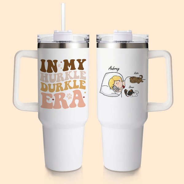 Personalisierte Aufenthalt im Bett mit Haustier in meinem Hurkle Durkle Era große Kapazität 40oz Becher mit Griff Deckel und Stroh lustige Geburtstagsgeschenk für Tierliebhaber