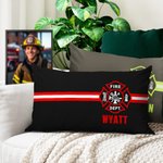 Personalized Fire Fighting Logo Stripe Throw Pillow Cover with Name Housewarming Graduation Gift for Firefighters