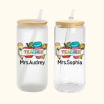 Personalisierte niedlichen Bleistift Apfel Lineal 20oz Glas Becher mit Namen Stroh Lehrer Tag Wertschätzung Geschenk für Lehrer