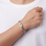 Personalised Men's Stainless Steel Interlocking Bracelet with Engraved Names or Maps Long Distance Relationship Anniversary Gift for Him