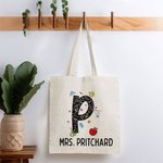 Gepersonaliseerde Pencil Apple Notebook Papier Elementen Fun Letter Canvas Tote Bag met Naam Waardering Terug naar School Gift voor Leraar