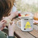 Personalisierte niedlichen Bogen Bleistift 11oz Kind Emaille-Becher mit Initial & Name zurück zu Schule Geschenk für Jungen Mädchen