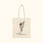 Personlig Födelse Blomma Bukett Bow Canvas Tote Bag med Namn Födelsedag Bröllop Present till henne