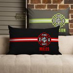 Personalized Fire Fighting Logo Stripe Throw Pillow Cover with Name Housewarming Graduation Gift for Firefighters