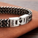 Personalised Men's Stainless Steel Interlocking Bracelet with Engraved Names or Maps Long Distance Relationship Anniversary Gift for Him