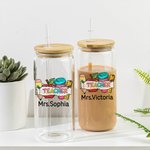 Personalisierte niedlichen Bleistift Apfel Lineal 20oz Glas Becher mit Namen Stroh Lehrer Tag Wertschätzung Geschenk für Lehrer