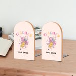 Henkilökohtainen 1 pari Pencil Coquette Bow Heavy Duty Wood Bookends kanssa nimi takaisin kouluun arvostus lahja opettajalle