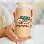 Personalisierte niedlichen Bleistift Apfel Lineal 20oz Glas Becher mit Namen Stroh Lehrer Tag Wertschätzung Geschenk für Lehrer
