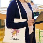 Personalised Teacher Pink Bow Pencil Canvas Tote Bag with Name Teacher’s Day Back to School Gift for Teacher