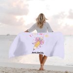 Asciugamano da spiaggia personalizzato in microfibra, con nome, con nodo a fiocco e matita, accessorio per le vacanze estive, regalo di gratitudine pe